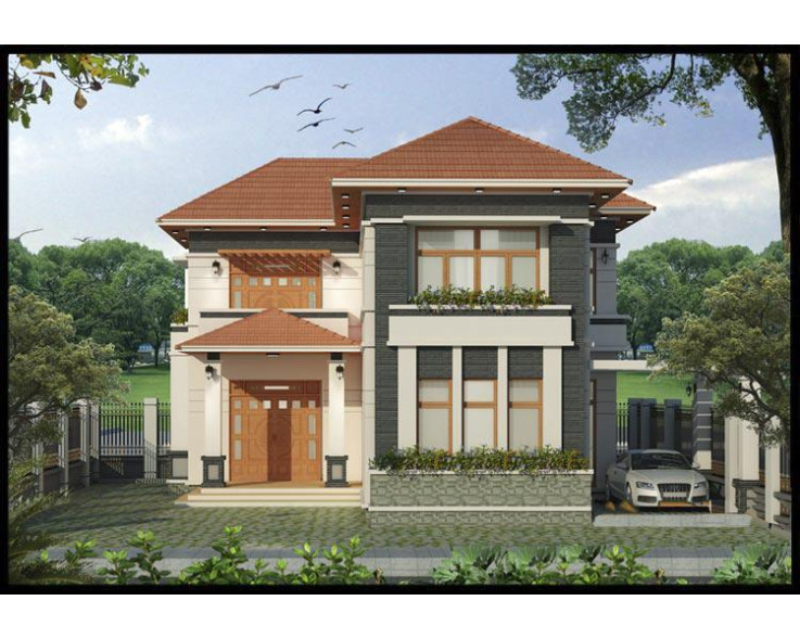 Mẫu biệt thự vườn 2 tầng chữ L đẹp