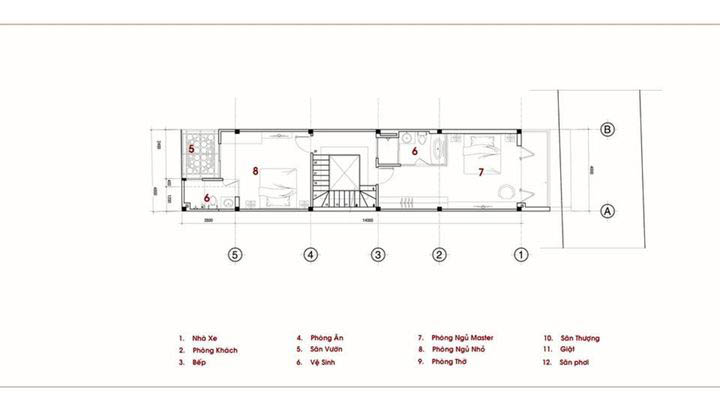 Mặt bằng tầng 2 mẫu thiết kế nhà phố 2.5 tầng đẹp hiện đại trên đất 72m2