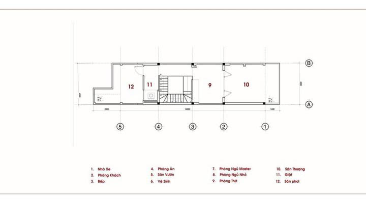 Mặt bằng tầng mái mẫu thiết kế nhà phố 2.5 tầng đẹp hiện đại trên đất 72m2