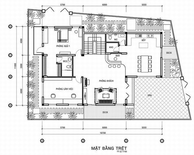 bản vẽ mặt bằng tầng trệt biệt thự cổ điển 3 tầng 15x20m