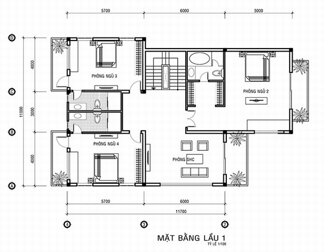 bản vẽ lầu 1 biệt thự cổ điển 3 tầng 15x20m