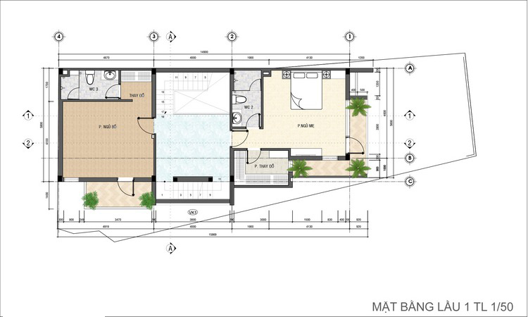 mặt bằng lầu 1 nhà phố 120m2