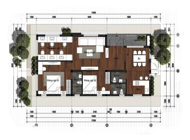 mặt bằng thiết kế biệt thự vườn 100m2 