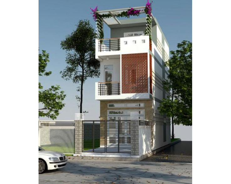 Mẫu nhà phố dùng gạch hoa trang trí