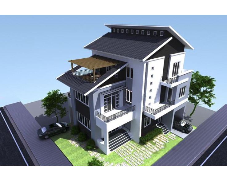 Mẫu biệt thự 3 tầng mái lệch đẹp hiện đại